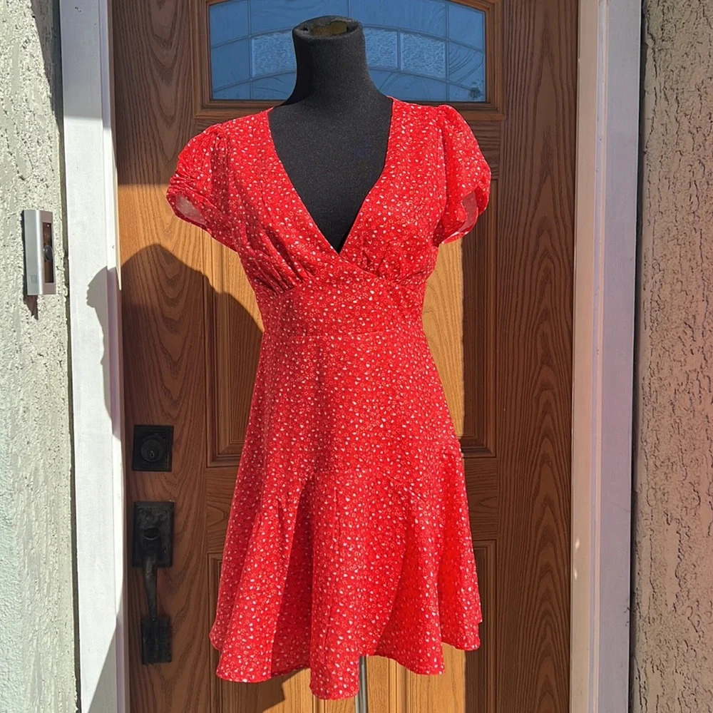 New Princess Polly Red Floral Mini Dress